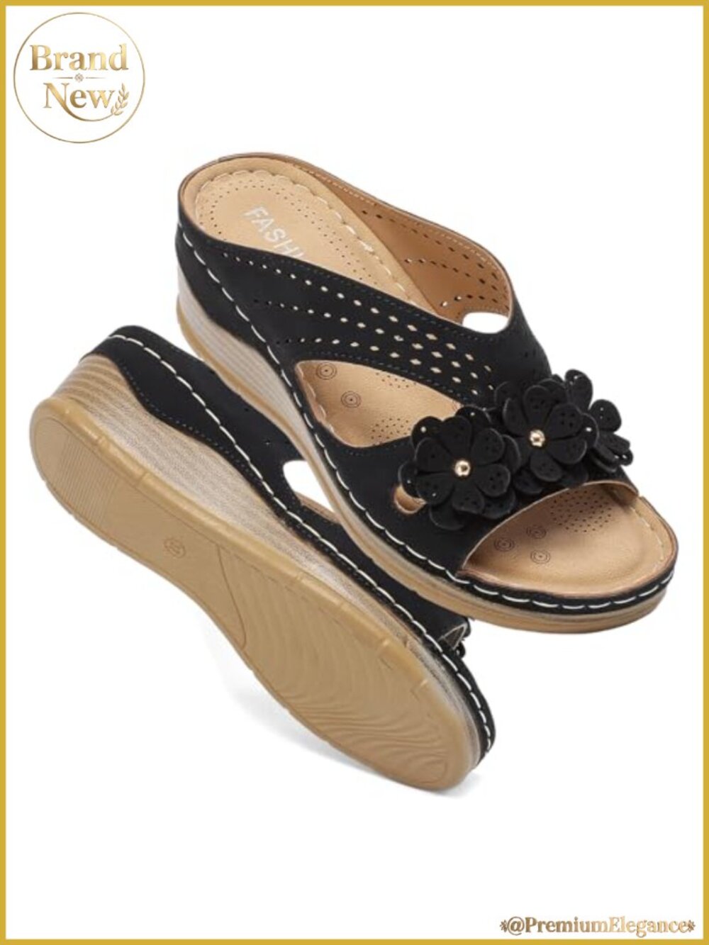 Women's Leather Platform Wedge Sandals Arch Support Slip On